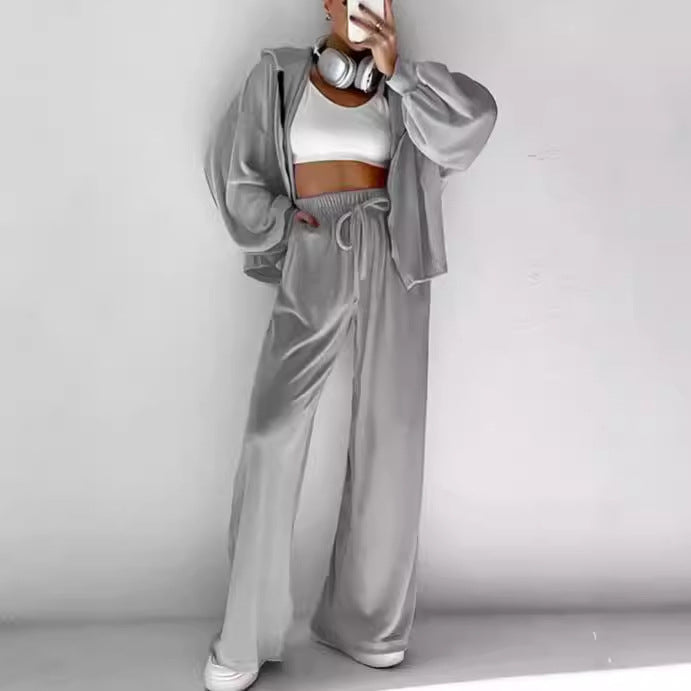 Gold Velvet Zip-Up Tracksuit Set