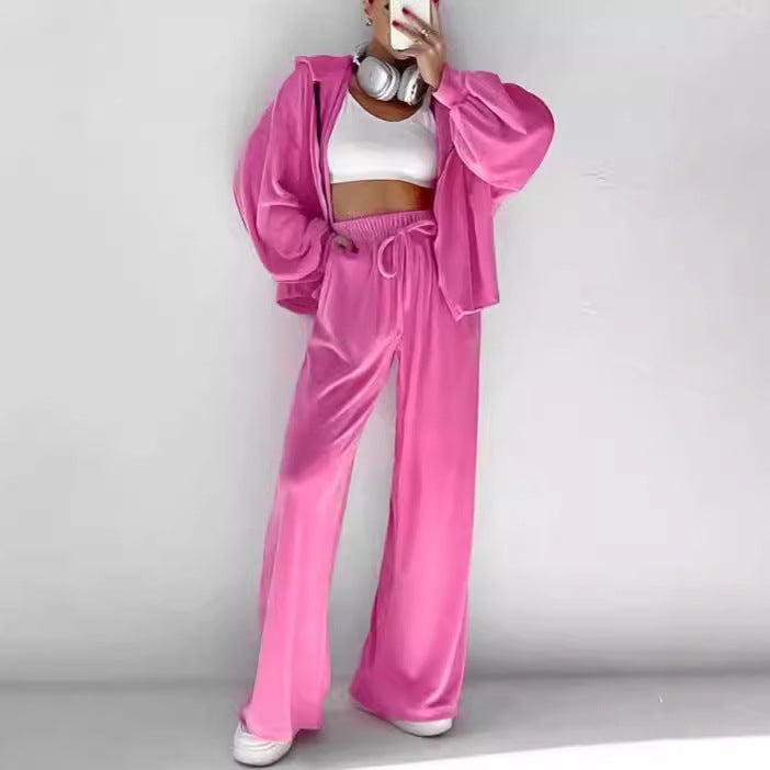 Gold Velvet Zip-Up Tracksuit Set