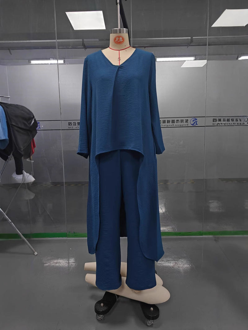 V-Neck Two-Piece Pants Set