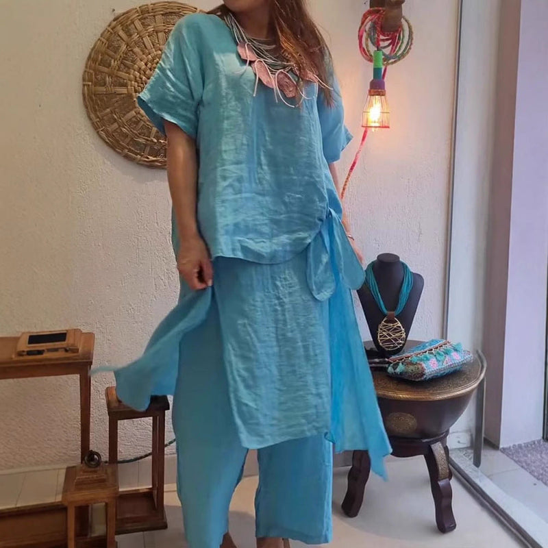 Cotton and Linen Casual Two-Piece Pants Set