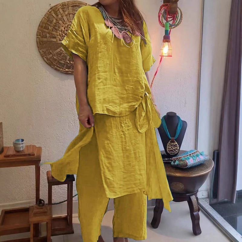 Cotton and Linen Casual Two-Piece Pants Set