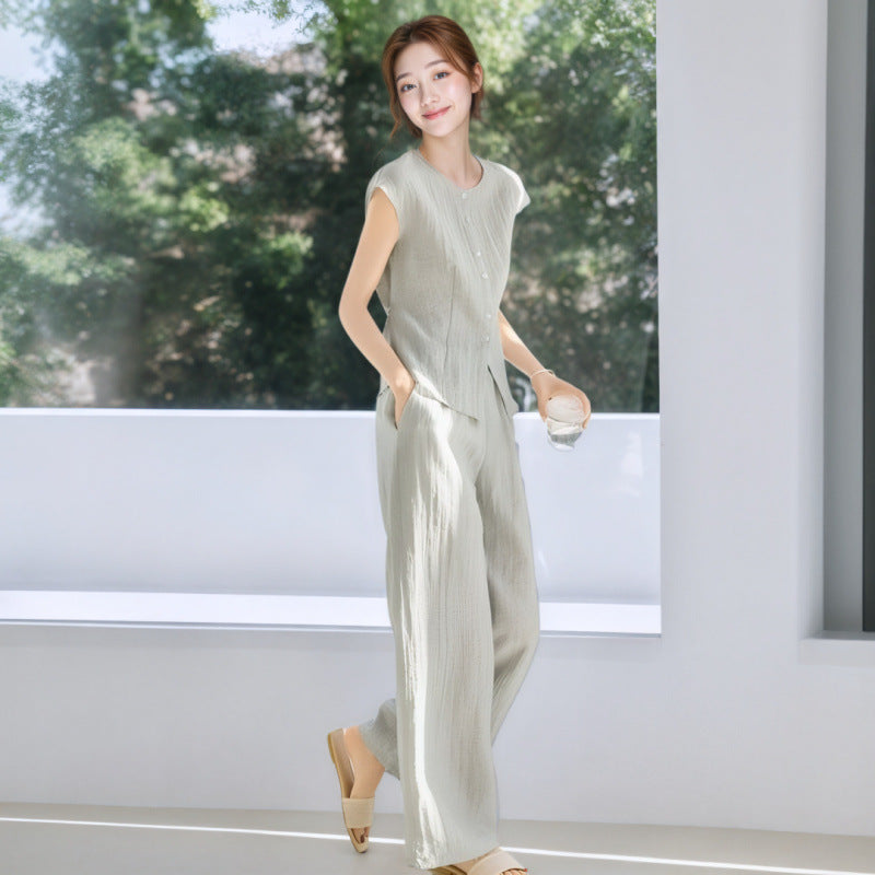 Korean Stylish Sleeveless Top and Loose Pants Set