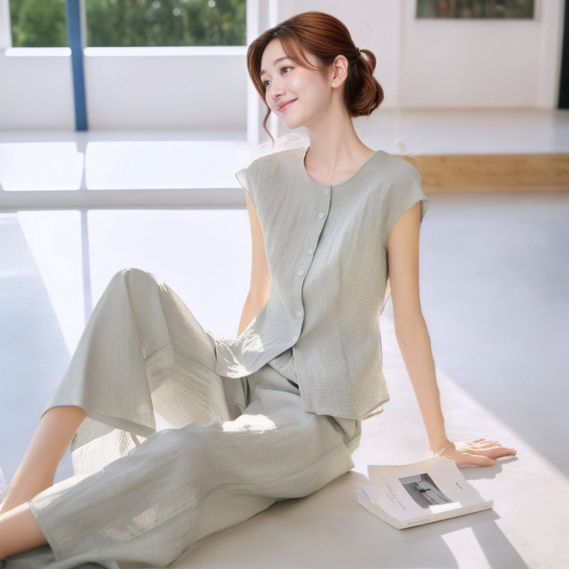 Korean Stylish Sleeveless Top and Loose Pants Set
