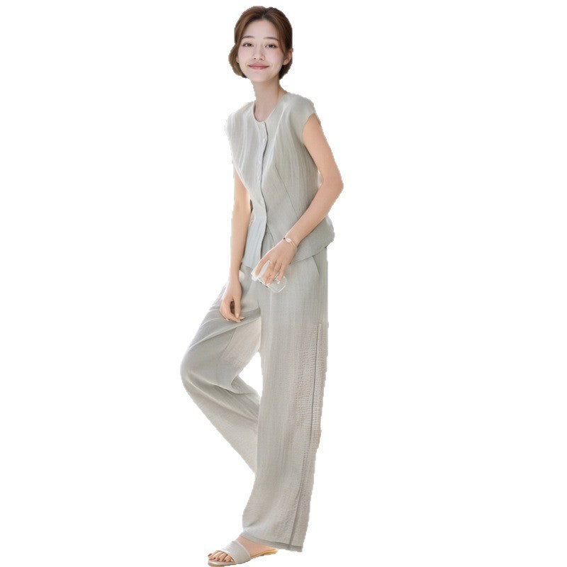 Korean Stylish Sleeveless Top and Loose Pants Set