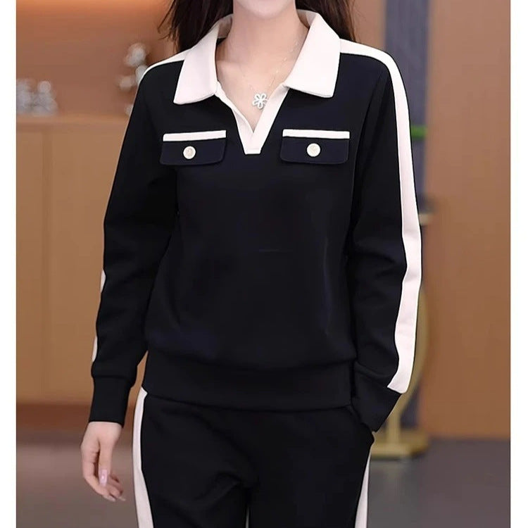 Slimming Casual Long-Sleeved Sweatshirt Two-Piece Set