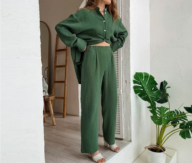 Comfortable Elastic Long Sleeve Shirt and Pants Set