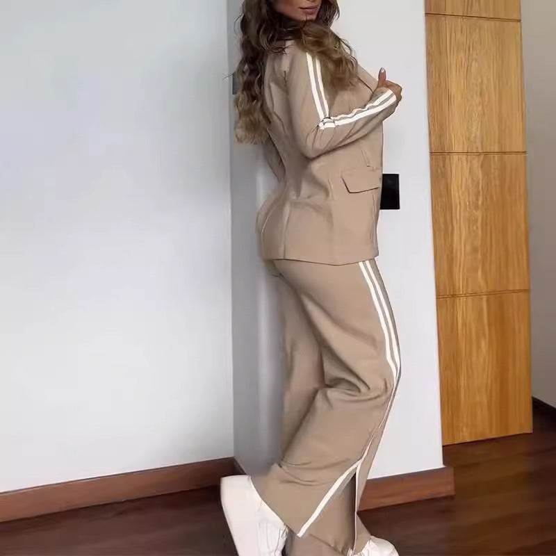 Casual Lapel Blazer and Wide Leg Pants Set