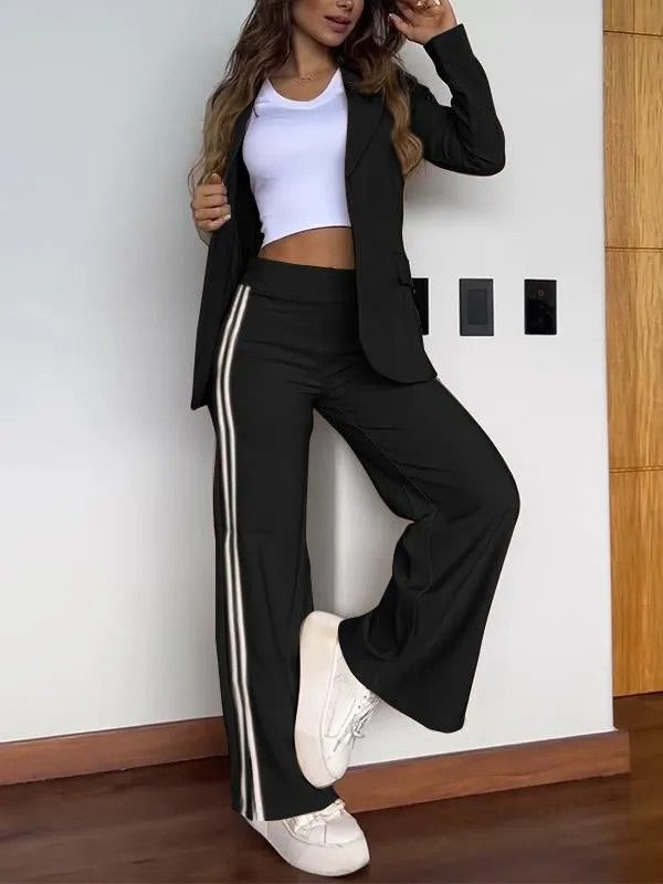 Casual Lapel Blazer and Wide Leg Pants Set
