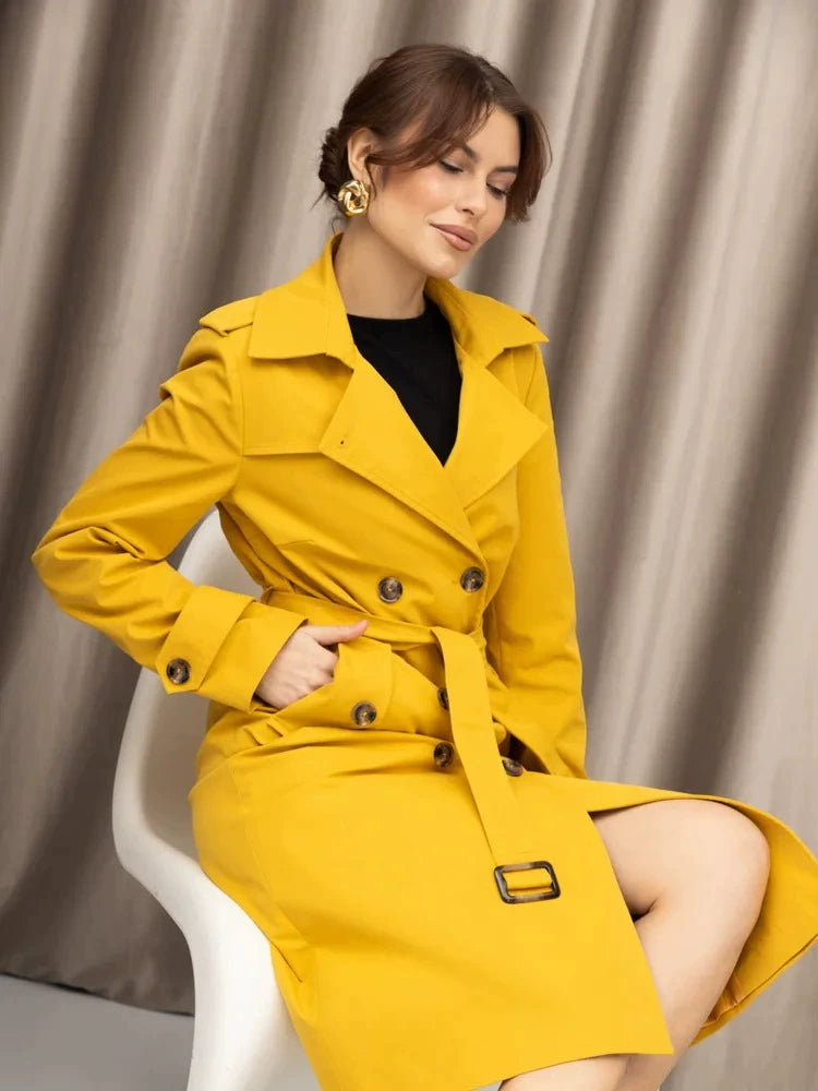 Classic Double-Breasted Belted Trench Coat