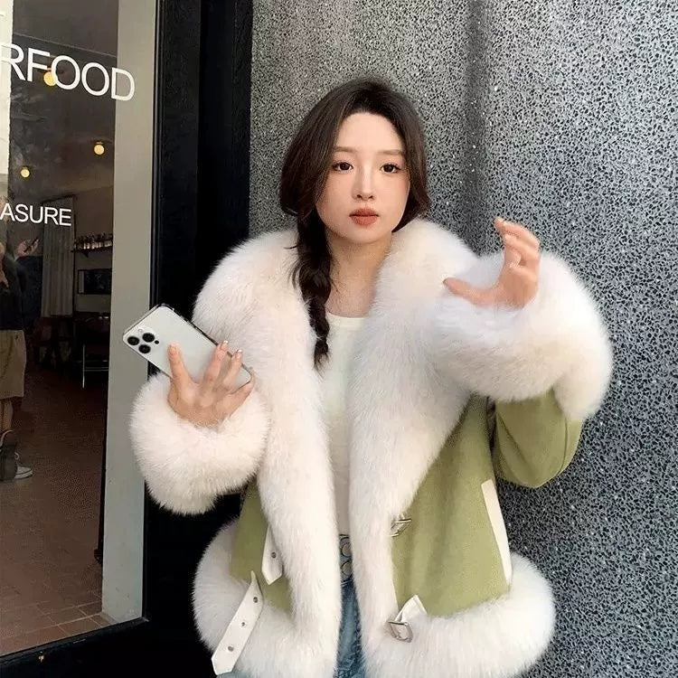 Imitation Fox Fur Stylish Short Coat