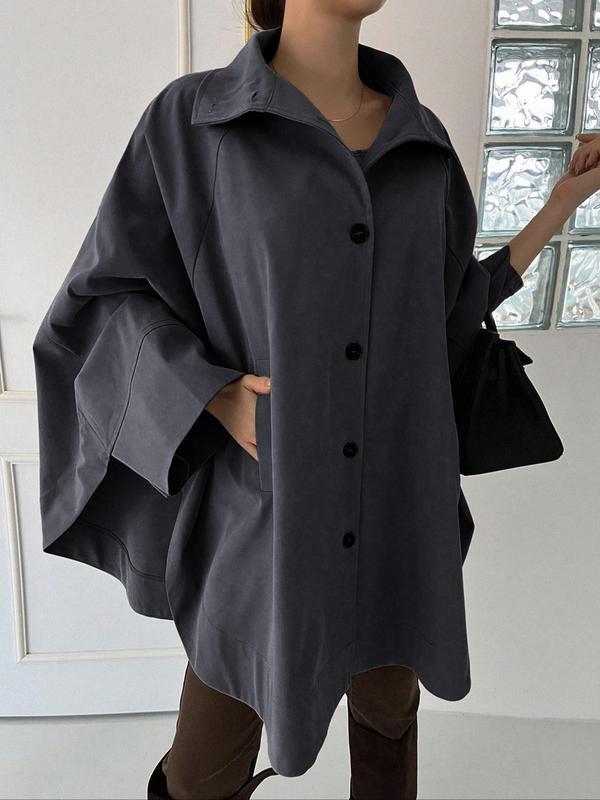 Elegant Batwing Pocket Button Front Jacket