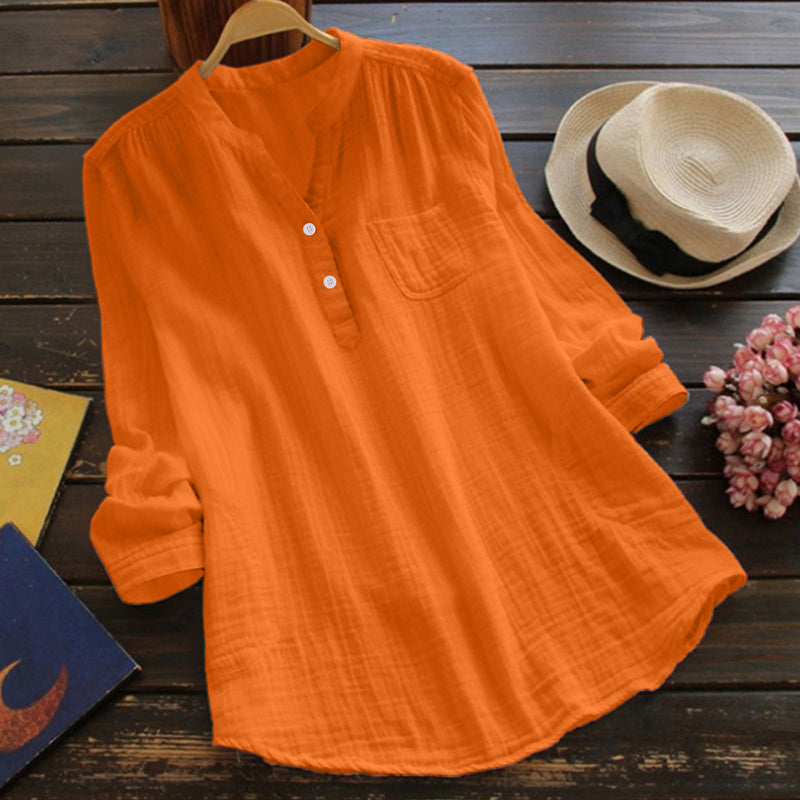 Plus-Size Slub Long-Sleeve Multi-Color Top for Women