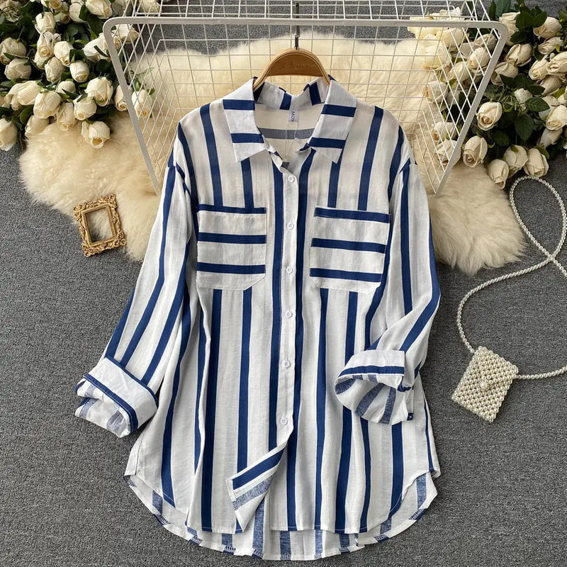 Mid-length Vertical Stripe Multicolor Shirt Jacket
