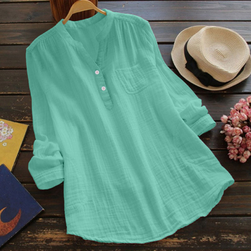 Plus-Size Slub Long-Sleeve Multi-Color Top for Women