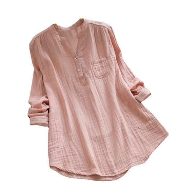 Plus-Size Slub Long-Sleeve Multi-Color Top for Women