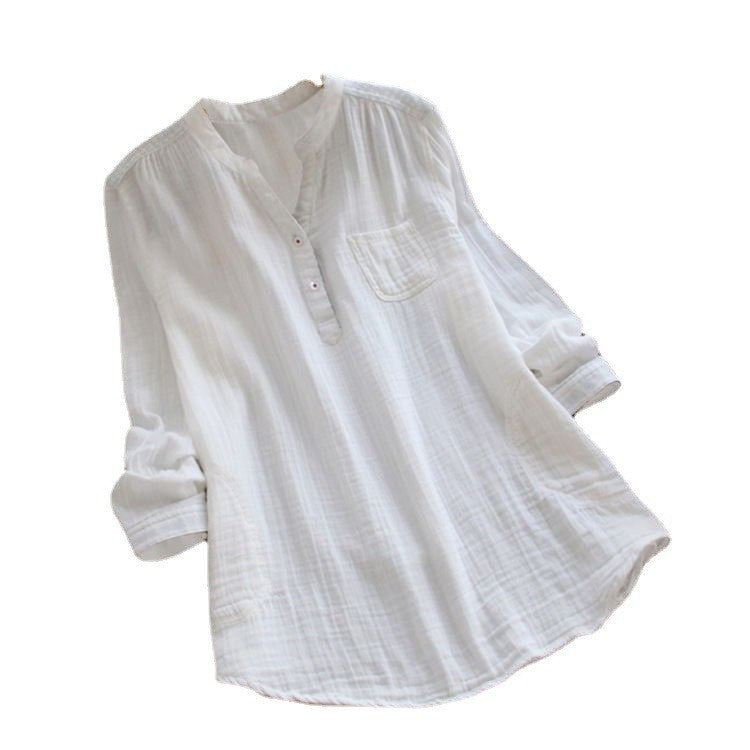 Plus-Size Slub Long-Sleeve Multi-Color Top for Women