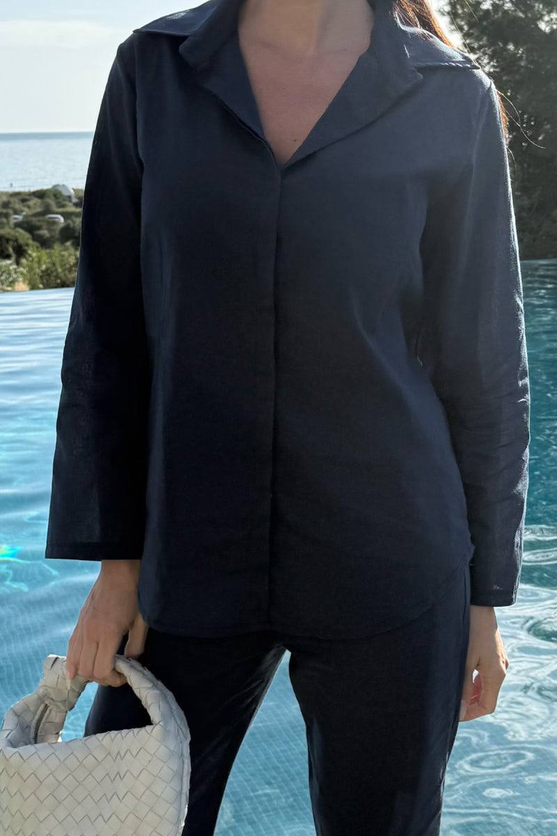 Oversized 100% Cotton Shirt and Wide-Leg Pants Co-ord Set