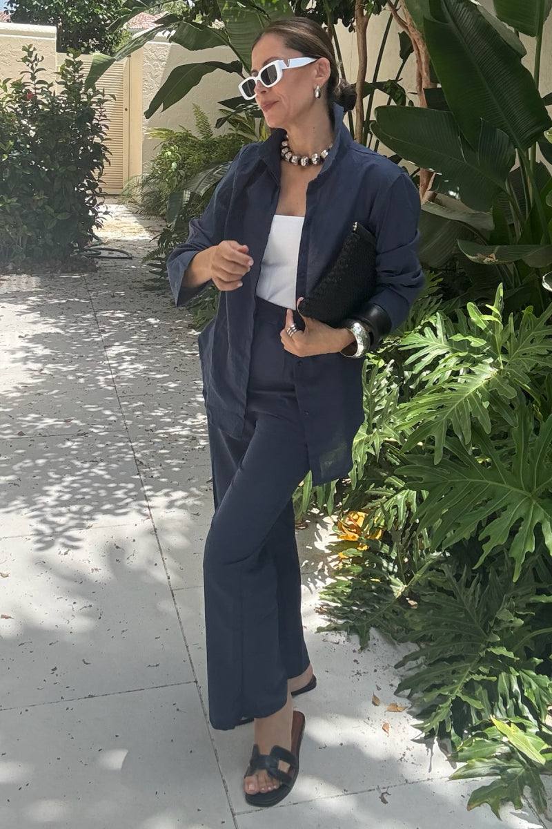 Oversized 100% Cotton Shirt and Wide-Leg Pants Co-ord Set