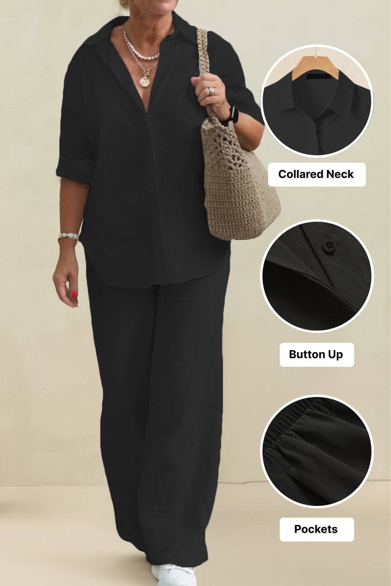 Oversized 100% Cotton Shirt and Wide-Leg Pants Co-ord Set