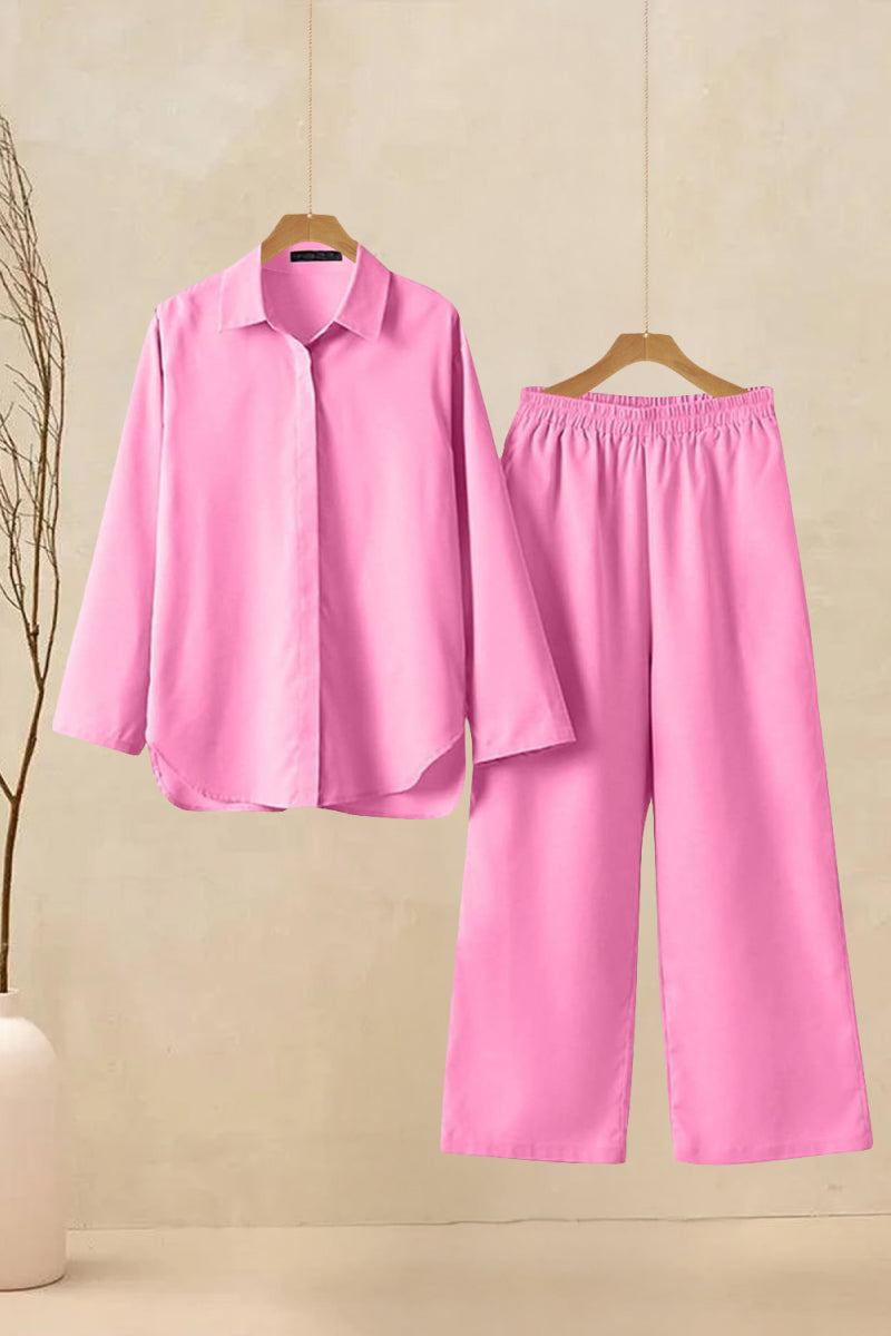Oversized 100% Cotton Shirt and Wide-Leg Pants Co-ord Set
