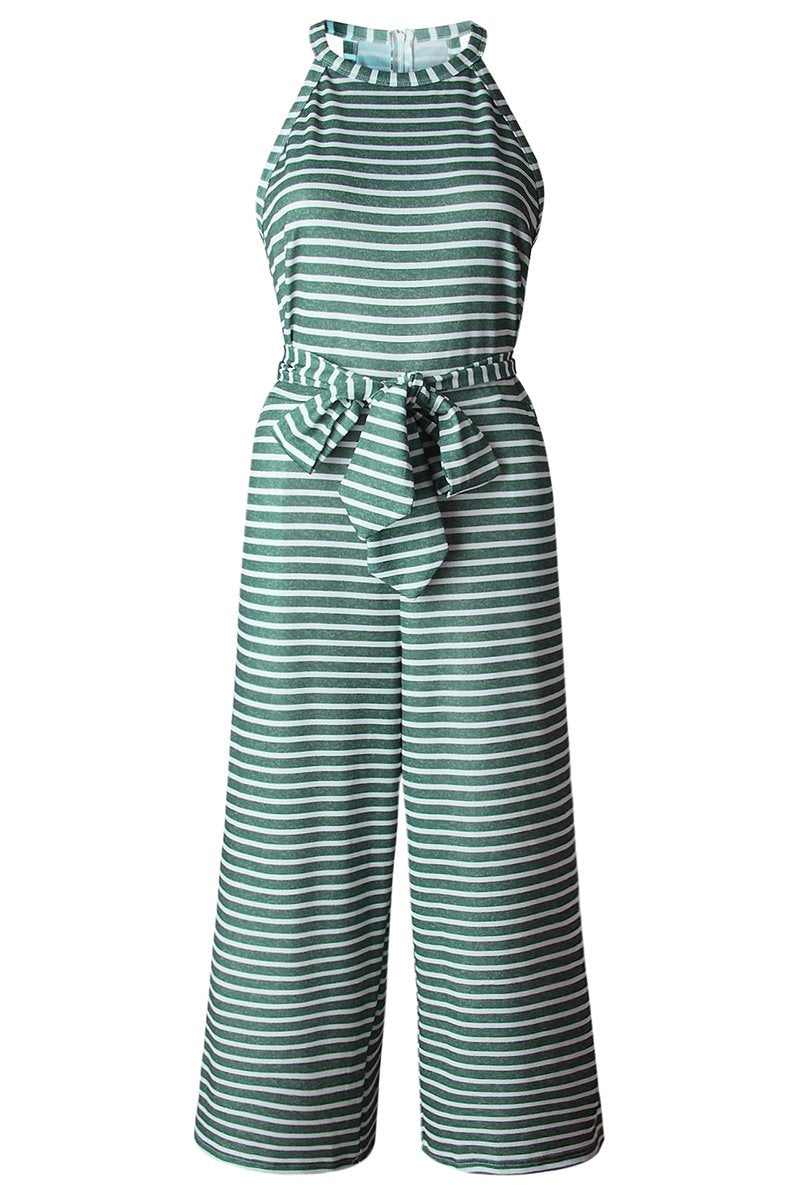 Tie Waist Striped Jumpsuit