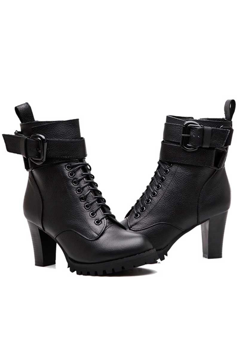 Chunky Lace Up Strapped Ankle Boots