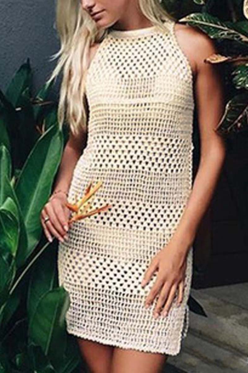 High Neck Crochet Dress