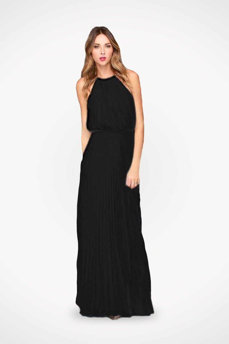 Sleeveless Belted Maxi Pleated Dress