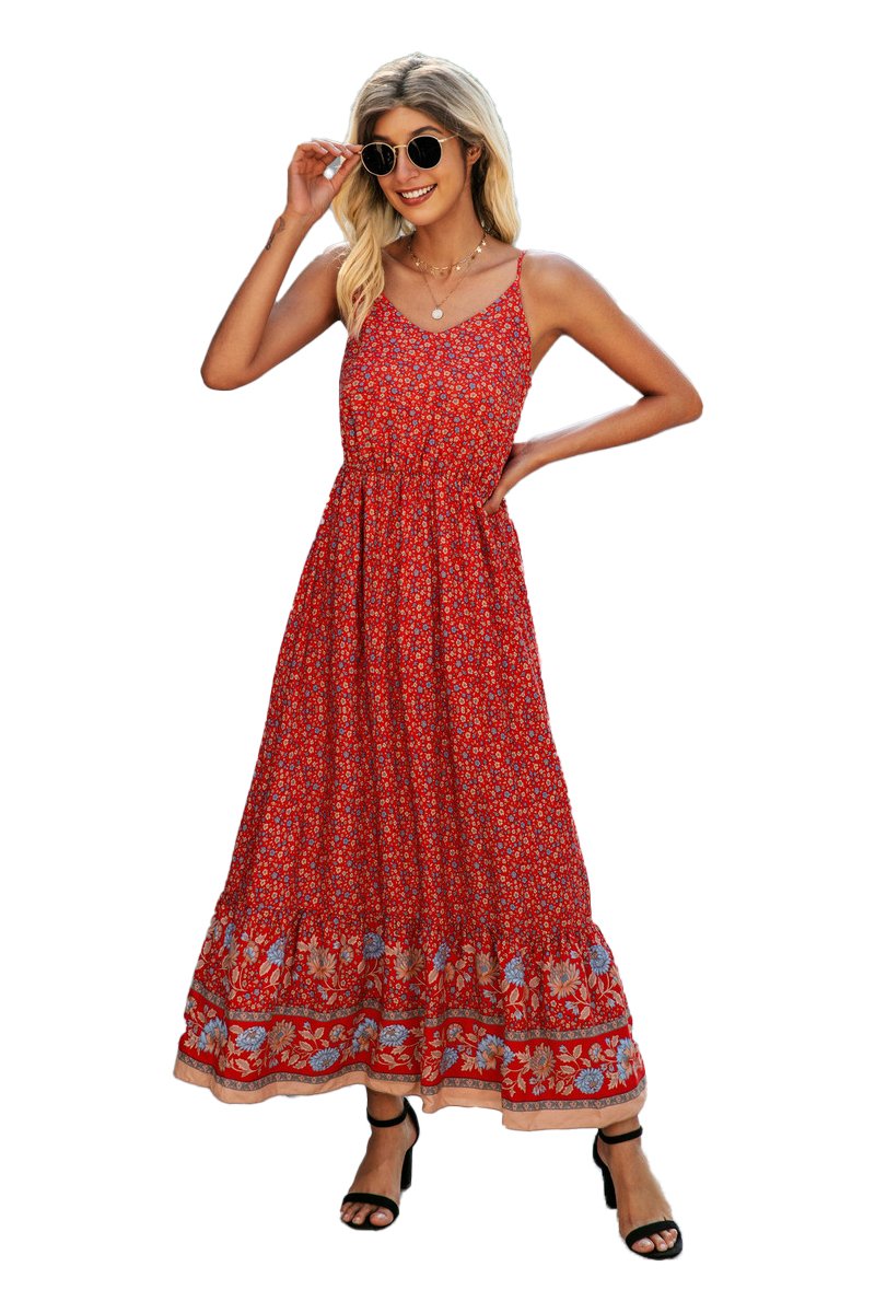 Casual Vintage Flower Prints Maxi Dress