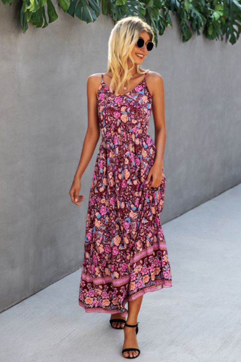 Casual Vintage Flower Prints Maxi Dress