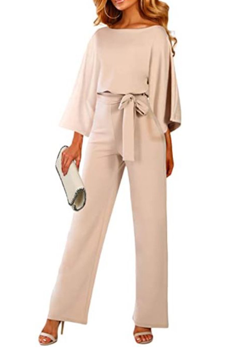 Casual Long Sleeve Belted Jumpsuit