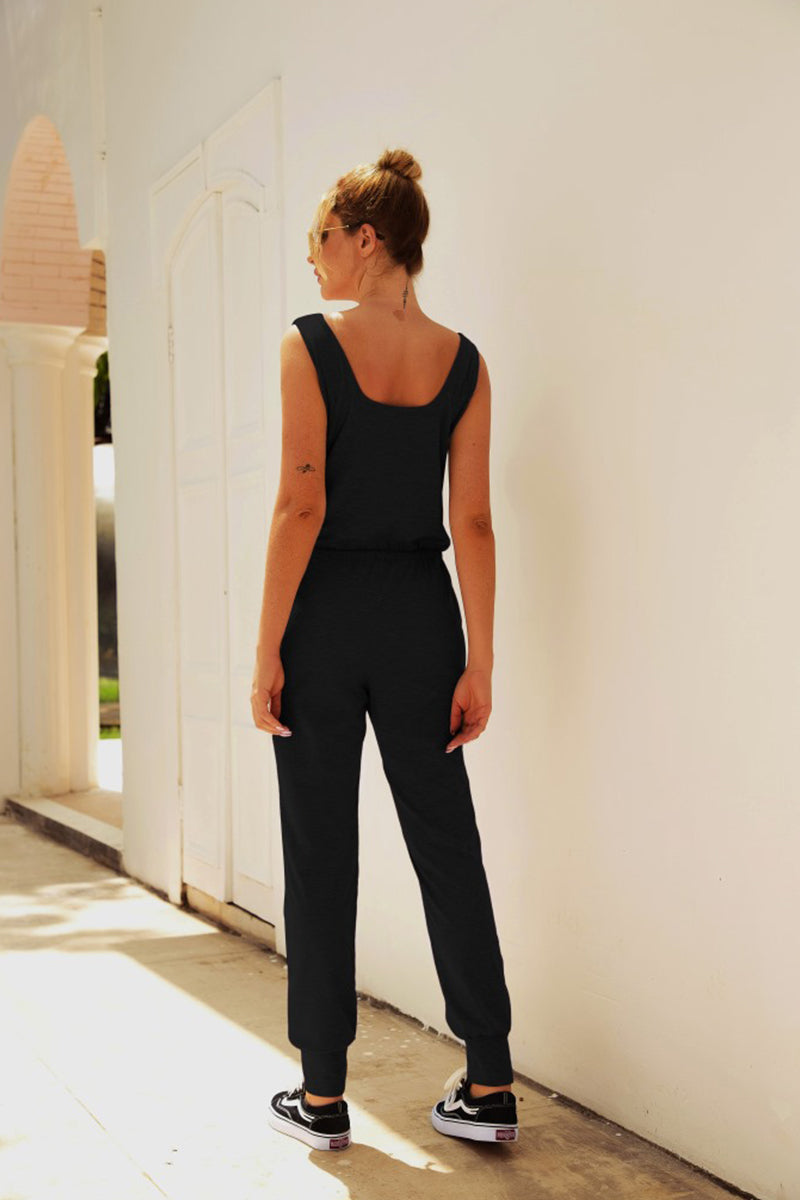 Comfy Sleeveless Vest Pocket Jumpsuit