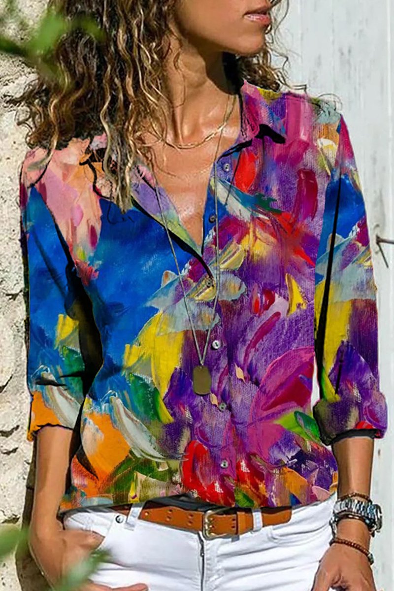 Long-Sleeved Casual Printed Loose Shirt