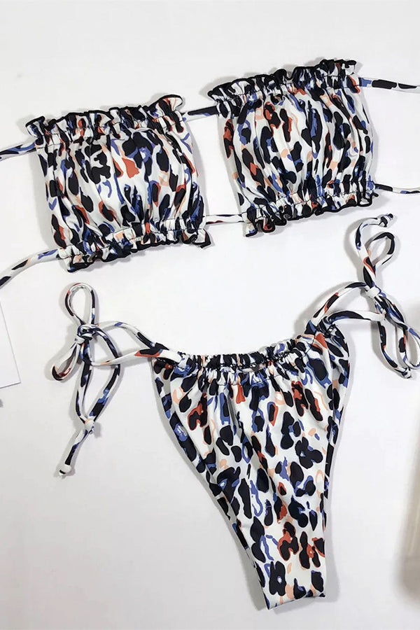 Hollow Pleated Multi-Color Split Bikini Swimsuit