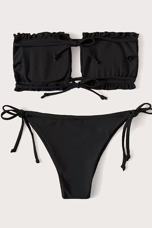 Hollow Pleated Multi-Color Split Bikini Swimsuit