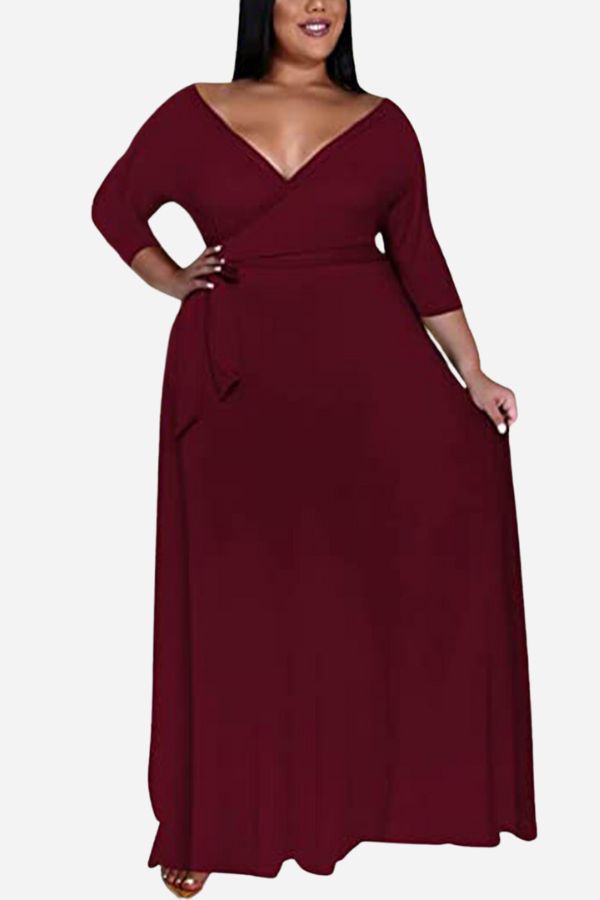 Elegant Plus Size Belted Dress