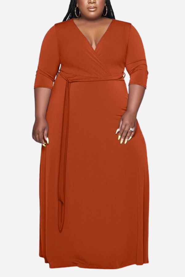 Elegant Plus Size Belted Dress