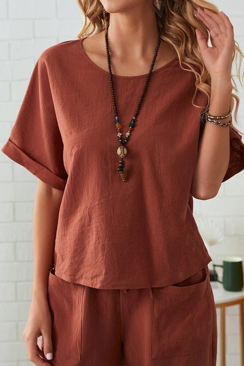 Classy &amp; Laid Back Lifestyle: Rolled Cuff Top And Patch Pocket Pants Set