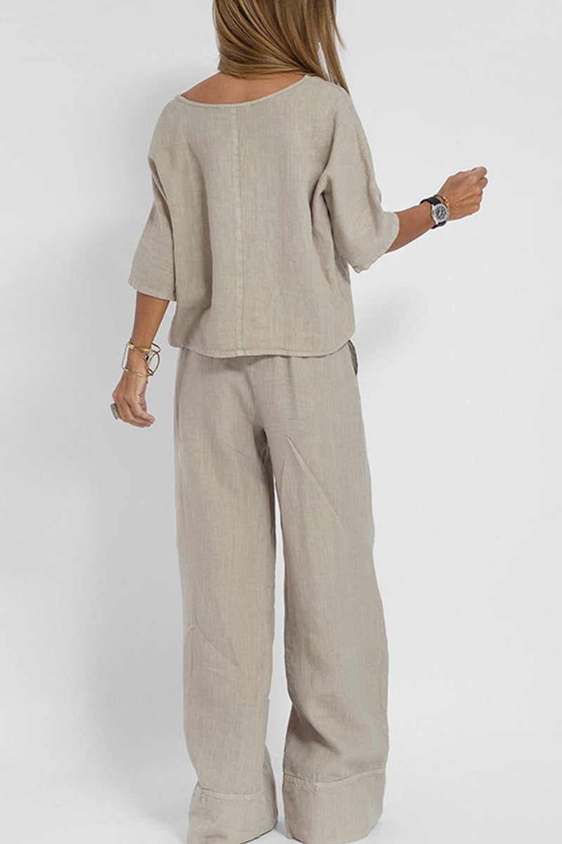 At Ease &amp; Down to Earth: Short-sleeved Pullover &amp; Wide Trouser Matching Set