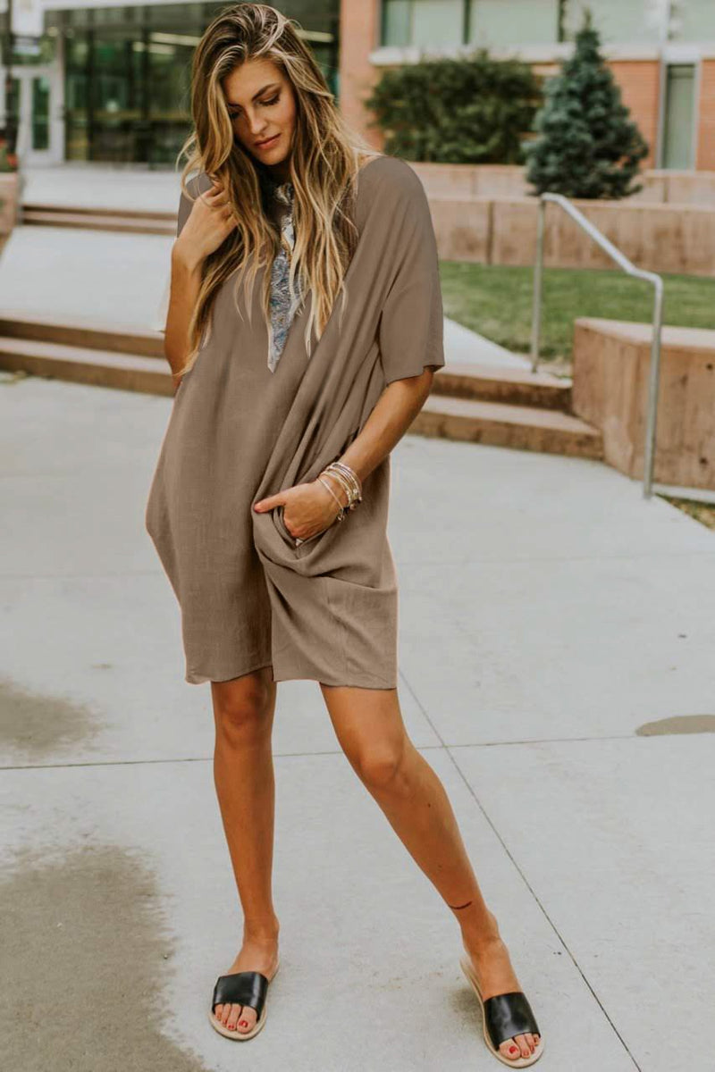 Nude Oversized Premium Linen Ovoid Dress