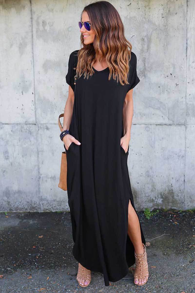 Side Slit Maxi Dress with Pockets