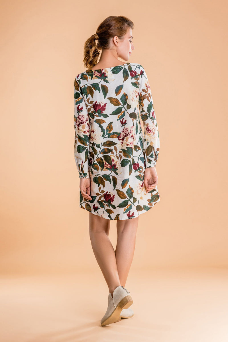 All Over Floral Print Linen Shift Dress