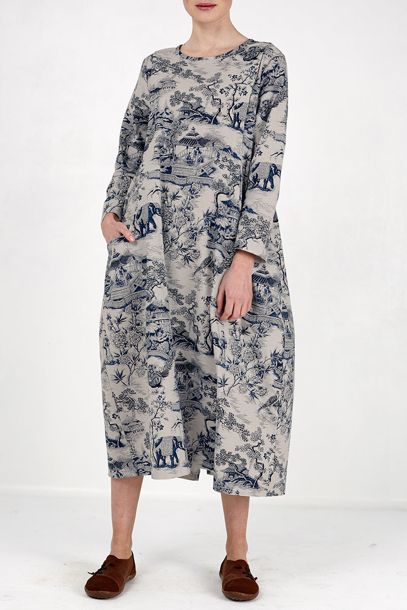 Japanese Porcelain Print Dress