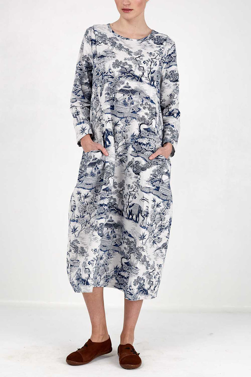 Japanese Porcelain Print Dress